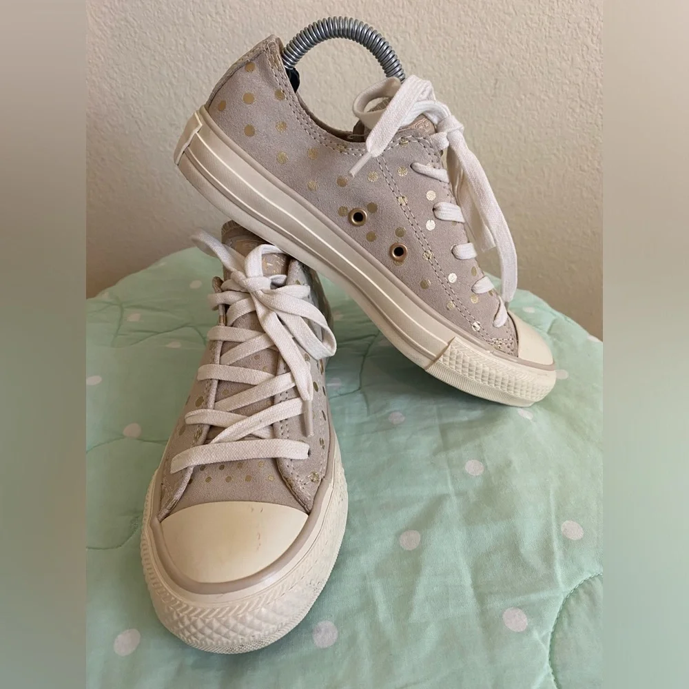Converse Tan and Gold Polka Dot Kids Sneakers size 3